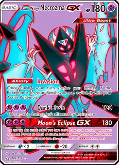 Dawn Wings Necrozma GX — Ultra Prism #143, 2018. Illustrated by 5ban Graphics.