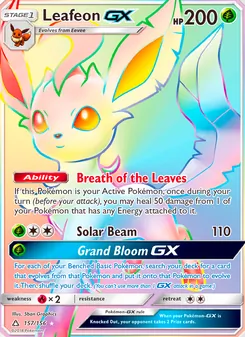 Leafeon GX — Ultra Prism #157, 2018. Illustrated by 5ban Graphics.