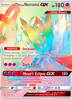 Dawn Wings Necrozma GX — Ultra Prism #161, 2018. Illustrated by 5ban Graphics.