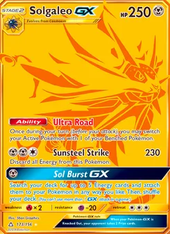 Solgaleo GX — Ultra Prism #173, 2018. Illustrated by 5ban Graphics.