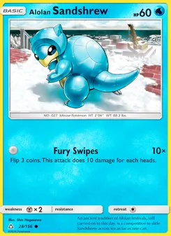 Alolan Sandshrew — Ultra Prism #28, 2018. Illustrated by Shin Nagasawa.