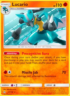 Lucario — Ultra Prism #67, 2018. Illustrated by Mitsuhiro Arita.