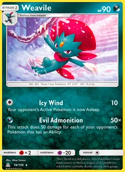 Weavile — Ultra Prism #74, 2018. Illustrated by Misa Tsutsui.