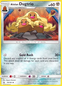 Alolan Dugtrio — Ultra Prism #79, 2018. Illustrated by Megumi Mizutani.