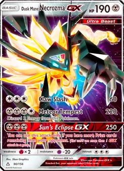 Dusk Mane Necrozma GX — Ultra Prism #90, 2018. Illustrated by 5ban Graphics.