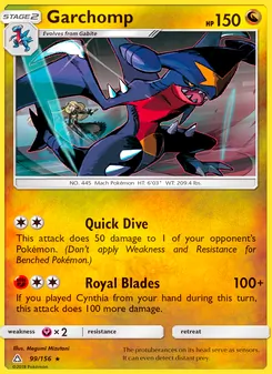 Garchomp — Ultra Prism #99, 2018. Illustrated by Megumi Mizutani.