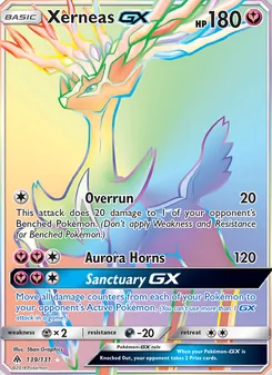 Xerneas GX — Forbidden Light #139, 2018. Illustrated by 5ban Graphics.