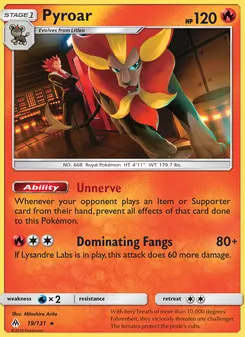 Pyroar — Forbidden Light #19, 2018. Illustrated by Mitsuhiro Arita.