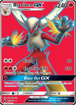 Blaziken GX — Celestial Storm #153, 2018. Illustrated by 5ban Graphics.