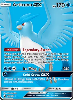 Articuno GX — Celestial Storm #154, 2018. Illustrated by 5ban Graphics.