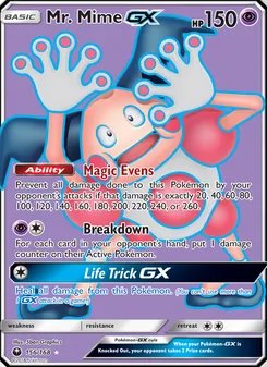 Mr. Mime GX — Celestial Storm #156, 2018. Illustrated by 5ban Graphics.