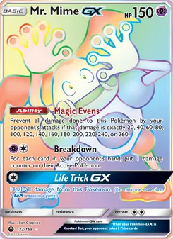 Mr. Mime GX — Celestial Storm #173, 2018. Illustrated by 5ban Graphics.