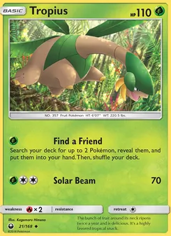 Tropius — Celestial Storm #21, 2018. Illustrated by Kagemaru Himeno.