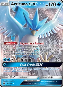 Articuno GX — Celestial Storm #31, 2018. Illustrated by 5ban Graphics.