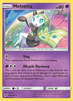 Meloetta — Lost Thunder #104, 2018. Illustrated by nagimiso.