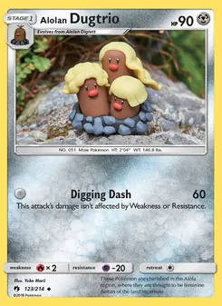 Alolan Dugtrio — Lost Thunder #123, 2018. Illustrated by Yuka Morii.