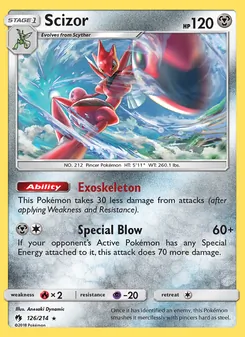 Scizor — Lost Thunder #126, 2018. Illustrated by Anesaki Dynamic.