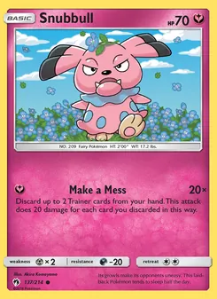 Snubbull — Lost Thunder #137, 2018. Illustrated by Akira Komayama.