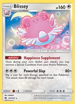 Blissey — Lost Thunder #153, 2018. Illustrated by MAHOU.