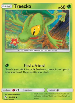 Treecko — Lost Thunder #20, 2018. Illustrated by Tomokazu Komiya.