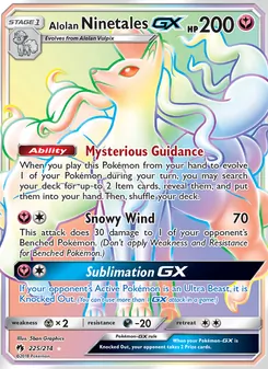 Alolan Ninetales GX — Lost Thunder #225, 2018. Illustrated by 5ban Graphics.