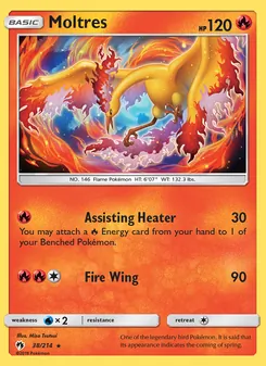 Moltres — Lost Thunder #38, 2018. Illustrated by Misa Tsutsui.
