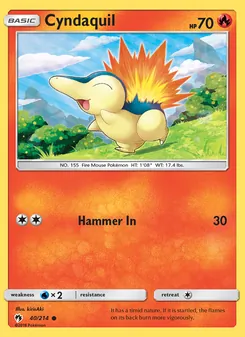 Cyndaquil — Lost Thunder #40, 2018. Illustrated by kirisAki.