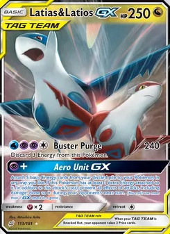 Latias & Latios GX — Team Up #113, 2019. Illustrated by Mitsuhiro Arita.