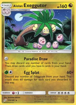 Alolan Exeggutor — Team Up #115, 2019. Illustrated by Sanosuke Sakuma.