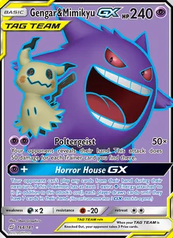 Gengar & Mimikyu GX — Team Up #164, 2019. Illustrated by 5ban Graphics.