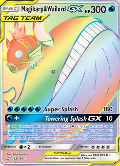 Magikarp & Wailord GX — Team Up #183, 2019. Illustrated by 5ban Graphics.