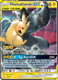 Pikachu & Zekrom GX — Team Up #33, 2019. Illustrated by Mitsuhiro Arita.