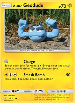 Alolan Geodude — Team Up #35, 2019. Illustrated by Yuka Morii.
