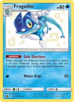 Frogadier — Hidden Fates Shiny Vault #SV12, 2019. Illustrated by Anesaki Dynamic.