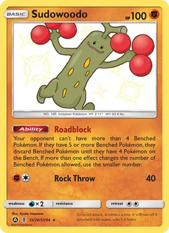 Sudowoodo — Hidden Fates Shiny Vault #SV20, 2019. Illustrated by Kyoko Umemoto.