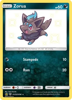Zorua — Hidden Fates Shiny Vault #SV25, 2019. Illustrated by Saya Tsuruta.