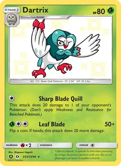 Dartrix — Hidden Fates Shiny Vault #SV3, 2019. Illustrated by Shigenori Negishi.