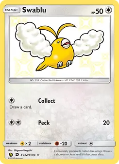 Swablu — Hidden Fates Shiny Vault #SV42, 2019. Illustrated by Shigenori Negishi.