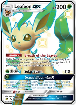Leafeon-GX — Hidden Fates Shiny Vault #SV46, 2019. Illustrated by 5ban Graphics.