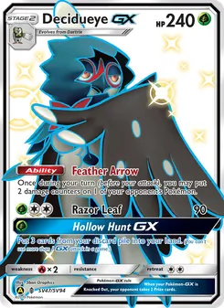 Decidueye-GX — Hidden Fates Shiny Vault #SV47, 2019. Illustrated by 5ban Graphics.
