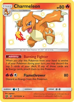 Charmeleon — Hidden Fates Shiny Vault #SV7, 2019. Illustrated by nagimiso.