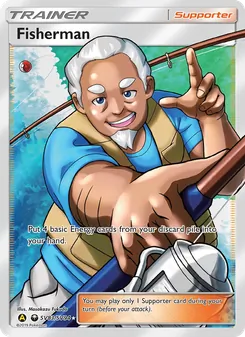 Fisherman — Hidden Fates Shiny Vault #SV83, 2019. Illustrated by Masakazu Fukuda.