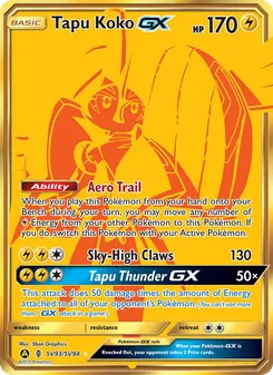 Tapu Koko-GX — Hidden Fates Shiny Vault #SV93, 2019. Illustrated by 5ban Graphics.