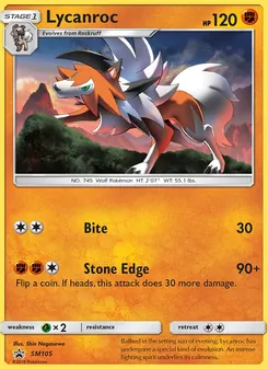 Lycanroc — SM Black Star Promos #SM105, 2017. Illustrated by Shin Nagasawa.
