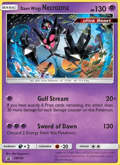 Dawn Wings Necrozma — SM Black Star Promos #SM106, 2017. Illustrated by Shin Nagasawa.