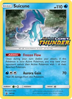 Suicune — SM Black Star Promos #SM149, 2017. Illustrated by Kouki Saitou.