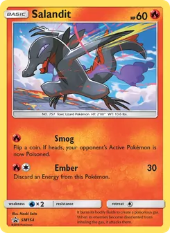 Salandit — SM Black Star Promos #SM154, 2017. Illustrated by Naoki Saito.