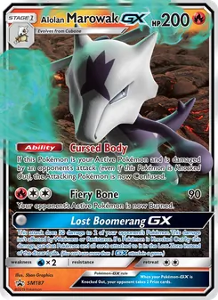Alolan Marowak GX — SM Black Star Promos #SM187, 2017. Illustrated by 5ban Graphics.