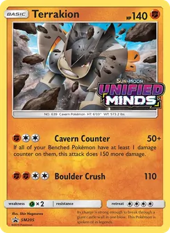 Terrakion — SM Black Star Promos #SM205, 2017. Illustrated by Shin Nagasawa.
