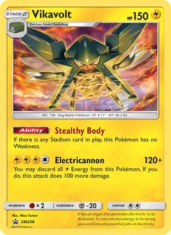 Vikavolt — SM Black Star Promos #SM208, 2017. Illustrated by Misa Tsutsui.